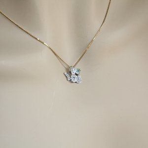 14k Gold Diamond Aquamarine I Heart You Pendant on18k Gold Chain